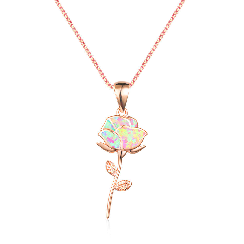 Collares de cobre de flores de rosa de ópalo morado al por mayor